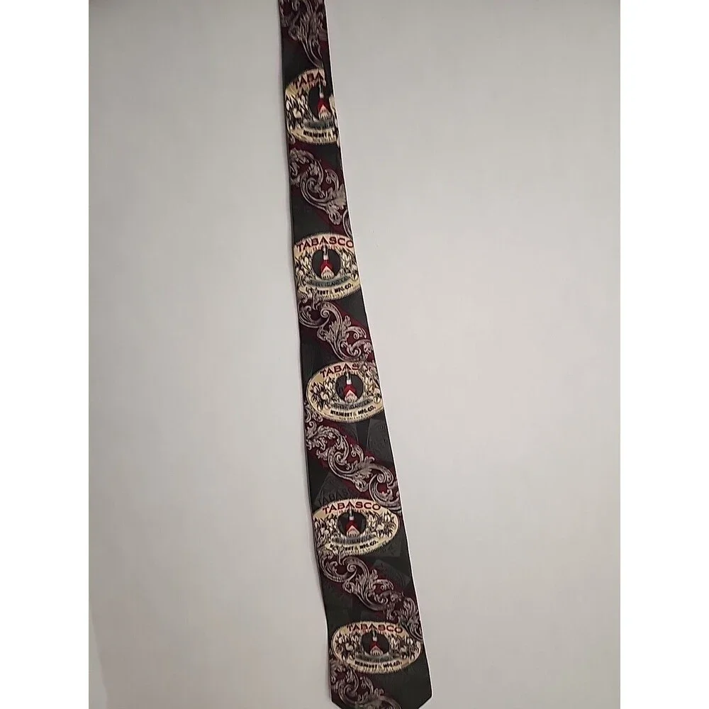 Men's Tabasco Novelty 100% Silk Hot Sauce Tie  Olive Green and Red VGC